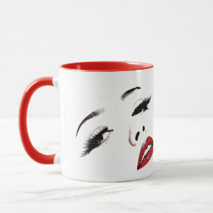 Caneca Olhos escuros Lábios vermelhos mulheres enfrentam 