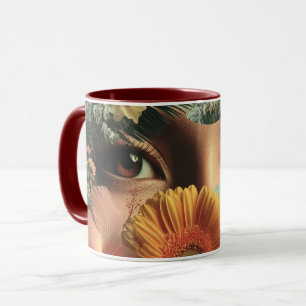 Caneca Olhos Surreais e Flores com Borboletas