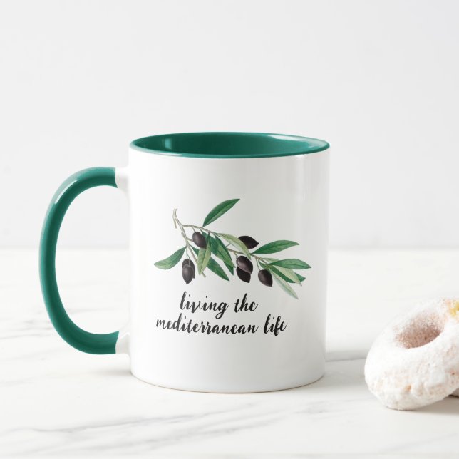 Caneca Olive Tree Branch: Vivendo a Vida Mediterrânica (Com Donut)