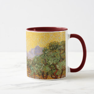 Caneca Oliveiras, céu amarelo e sol, Vincent van Gogh