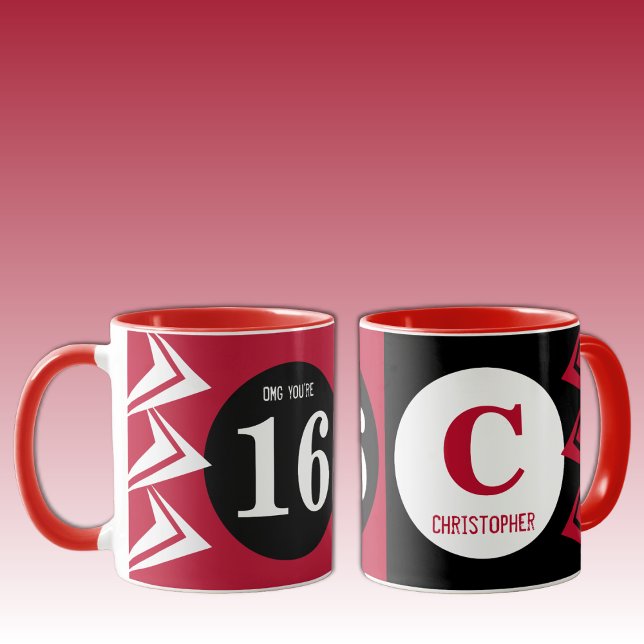 Caneca OMG, você tem 16 monogramas de nome vermelho e pre (Criador carregado)