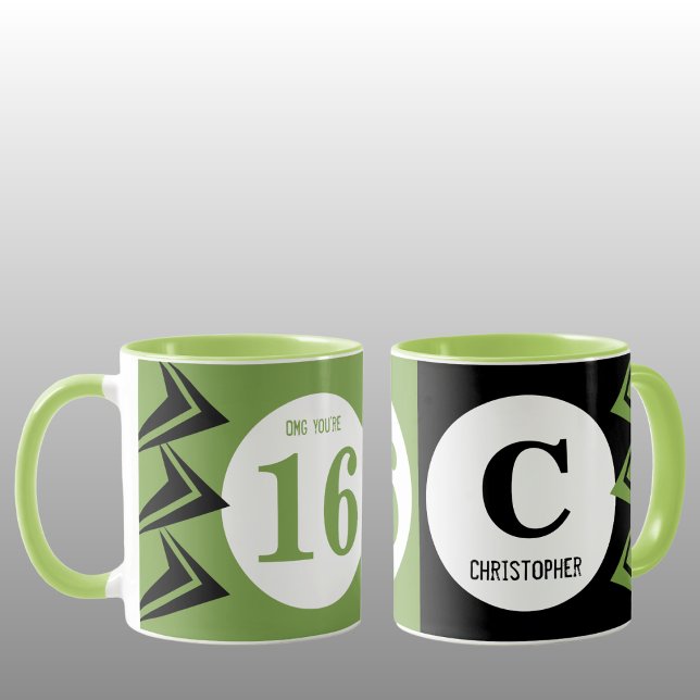 Caneca OMG, você tem 16 monogramas verde e preto (Criador carregado)