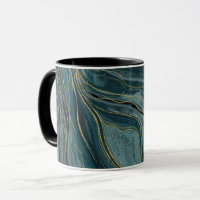 Ondas Abstratas de Aquarela Azul Teal Dourado