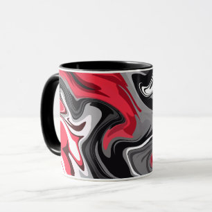 Caneca Ondas Abstratas Vermelhas, Pretas, Brancas e Cinza