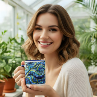 Caneca Ondas azuis de café em vidro manchado