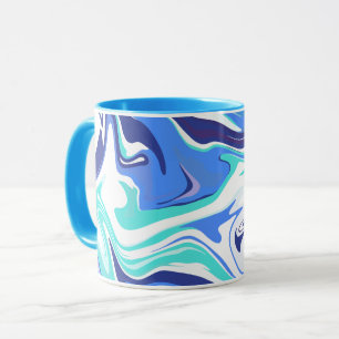 Caneca Ondas de Abstrato fluido em azul e verde claro