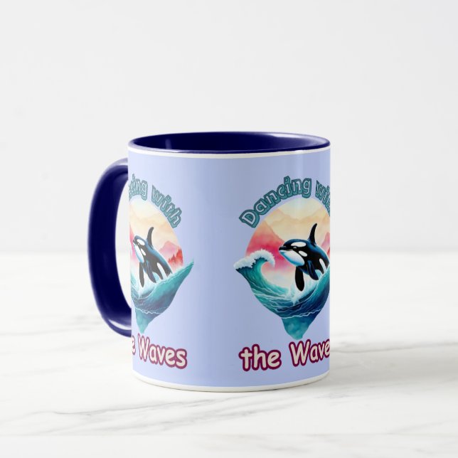Caneca Ondas de alegria: Orca pulando nas Águas Aqua (Frente Esquerda)