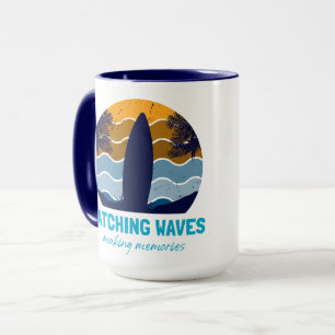 Caneca Ondas de Captura Surfboard Retro Sunset Beach