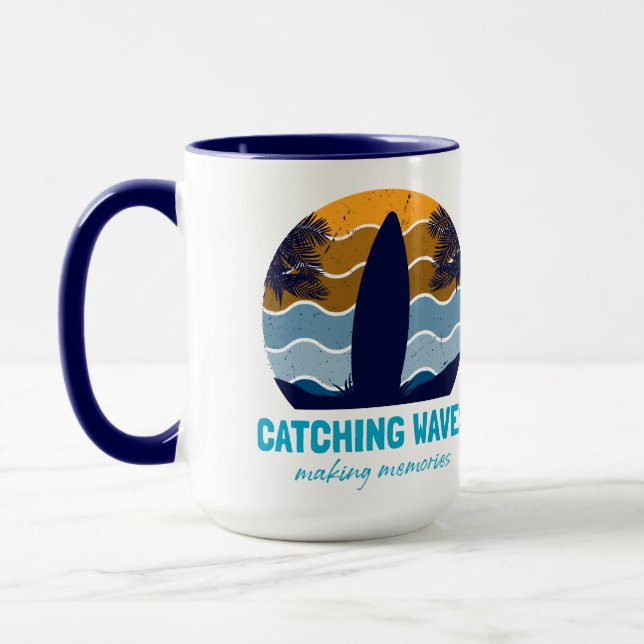 Caneca Ondas de Captura Surfboard Retro Sunset Beach (Esquerda)