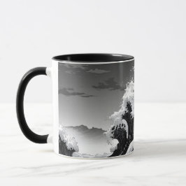 Caneca Ondas de tsunami em preto e branco