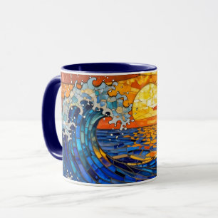 Caneca Ondas do Oceano Costeiro Pôr do Sol  