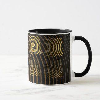 Caneca Ondas Douradas Hipnóticas Arte Moderna Abstrata