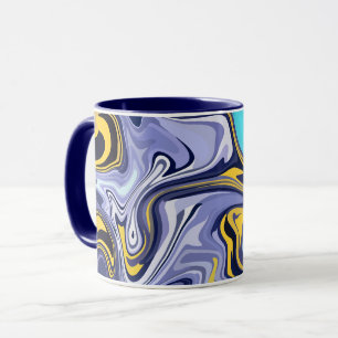 Caneca Ondas Oceânicas - Abstrato Azul e Arte Fluida Amar