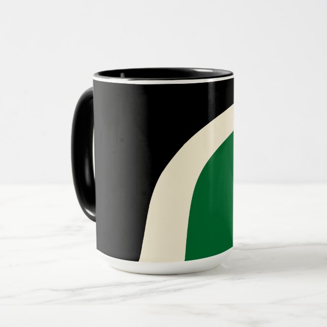 Caneca Ondas simples 3 em verde, creme e preto (Frente Esquerda)