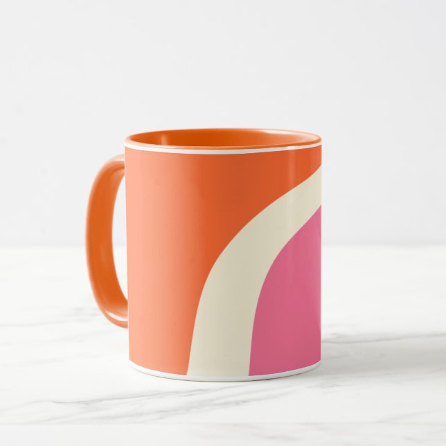Caneca Ondas Simples 3 - Rosa, Laranja e Creme (Frente Esquerda)