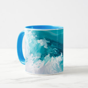 Caneca Ondas Turbulentas de Turquesa Arte Abstrata de Ond