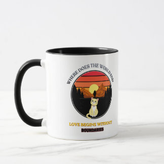 Caneca Onde o Mundo Acaba | Gato Fofo Pôr do Sol Retro T