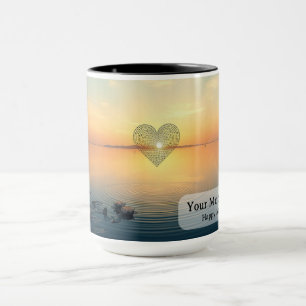 Caneca Ondulações do Coração ao Nascer do Sol no Lago