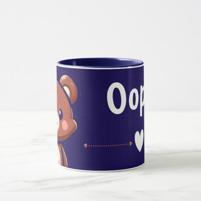 Caneca Oops Teddy Bear Coffee Mug with Heart | Cute Blue  (Centro)