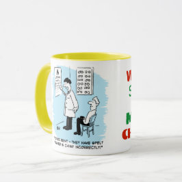 Caneca Óptico fazendo um teste ocular