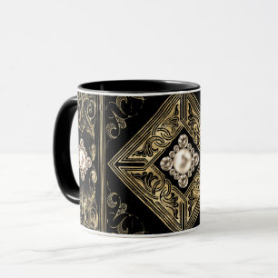 Caneca Opulência Dourada e negra   Emblema com joias
