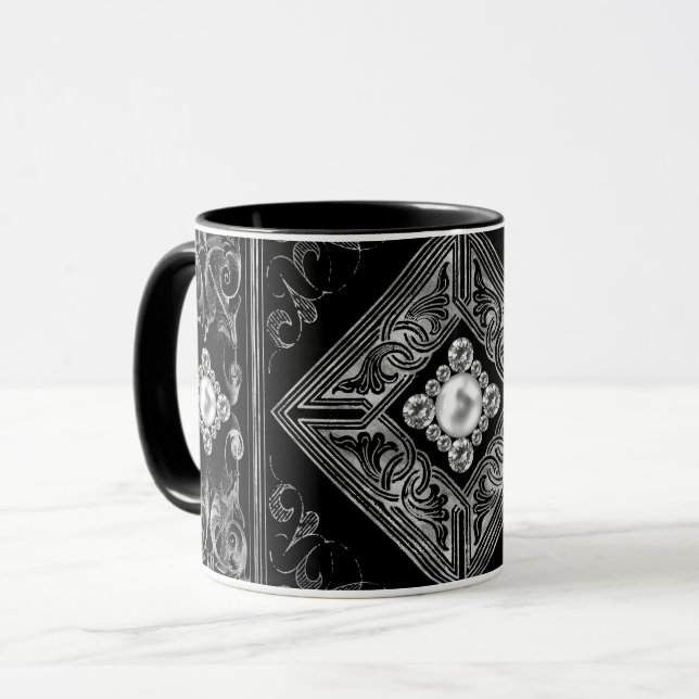 Caneca Opulsão do ornamentado | Galeria negra e prateada (Frente Esquerda)