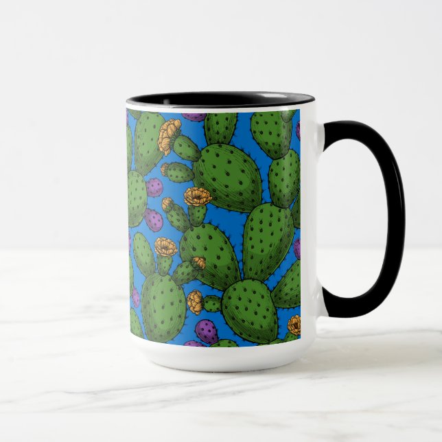 Caneca Opuntia florescente em azul (Direita)