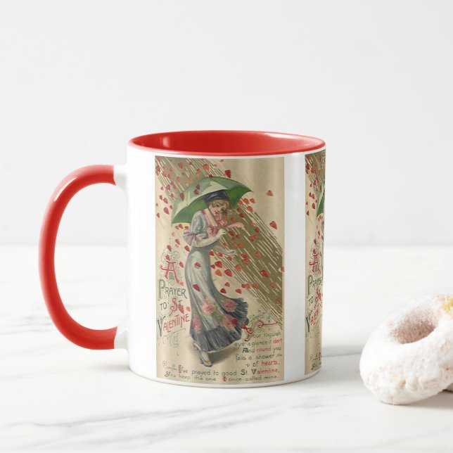 Caneca Oração ao Namorados Santo, Senhora Vitoriana Vinta (Com Donut)