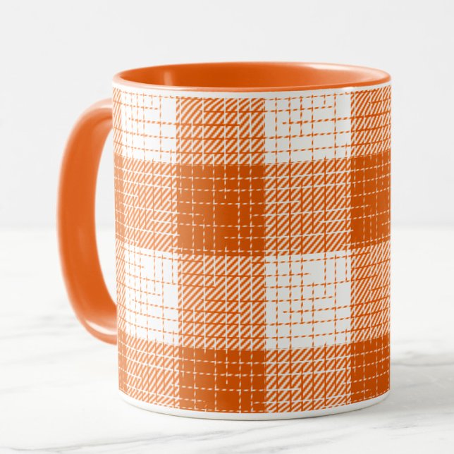 Caneca Orange and White Bold Checkered Plaid Design  (Criador carregado)
