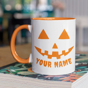 Caneca Orange Pumpkin Personalizado Halloween Seu Nome
