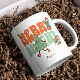 Caneca Orange Retro Feliz Bright Nome Personalizado Natal