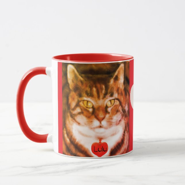 Caneca Orange striped Cat Red Trim with heart (Esquerda)