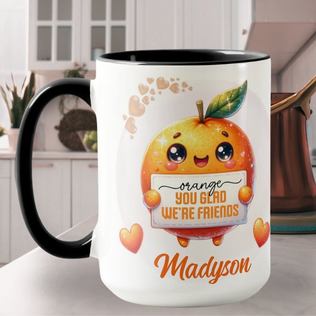 Caneca Orange Você Alegra-se que somos Amigos Nome Person (Orange You Glad We're Friends Custom Name Mug)
