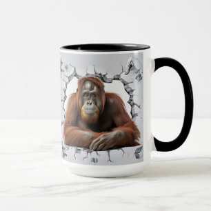 Caneca Orangutan numa parede rachada