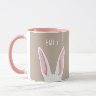 Caneca Orelhas de Coelho em Aquarela em Bege com Nome Per