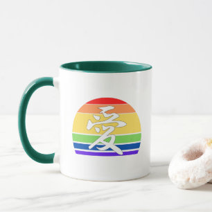 Caneca Orgulho gay LOVE em Kanji e orgulho LGBTQ chinês