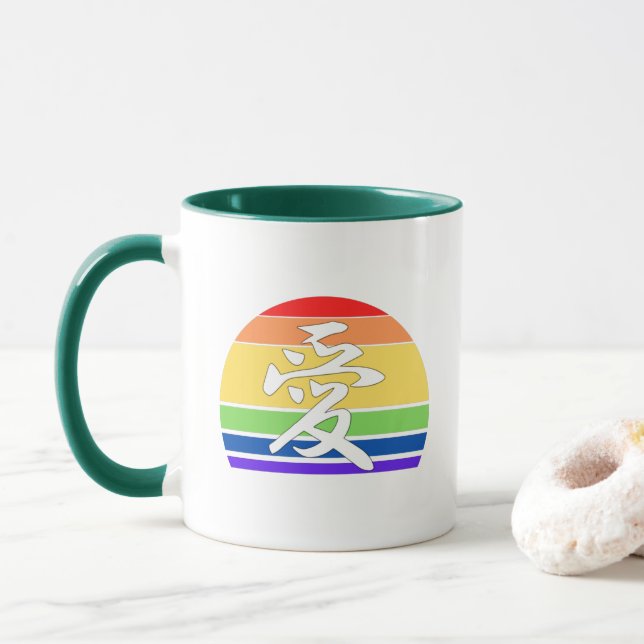 Caneca Orgulho gay LOVE em Kanji e orgulho LGBTQ chinês (Com Donut)