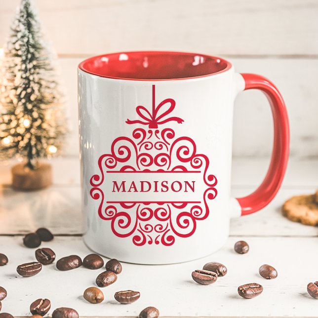 Caneca Ornamentado Doodle Ornament Personalizado Natal (Criador carregado)