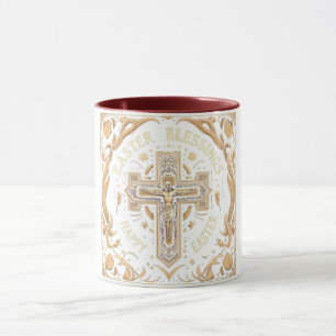 Caneca Ornamentado Dourado de Bênçãos de Páscoa Cruzada