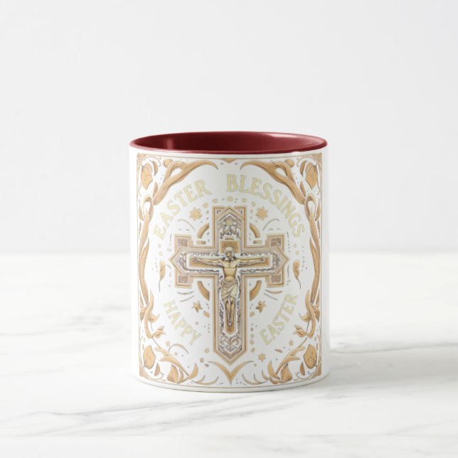 Caneca Ornamentado Dourado de Bênçãos de Páscoa Cruzada (Centro)