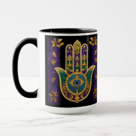 Caneca Ornamentado Dourado Terceiro Olho Hamsa