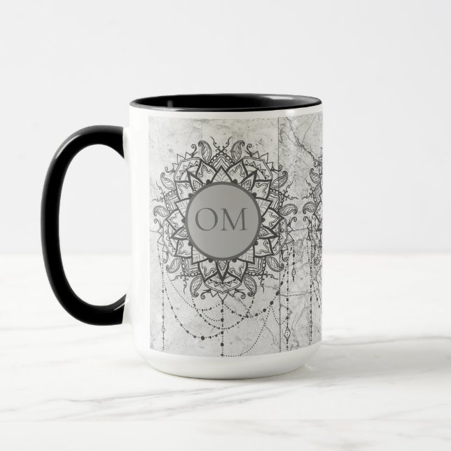 Caneca Ornamentado Lotus OM Mandala no Silver Marble (Esquerda)