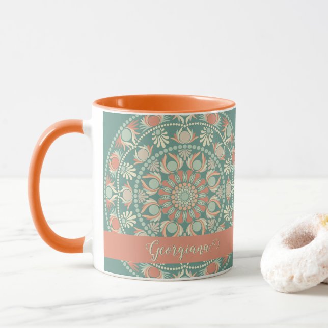 Caneca Ornamentado Personalizado - Sage e Sand Mandala (Com Donut)