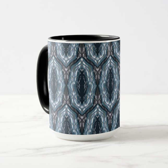 Caneca ornamento geométrico oriental azul (Frente Esquerda)
