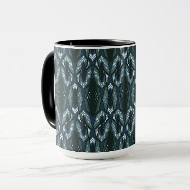 Caneca ornamento geométrico oriental azul (Frente Esquerda)