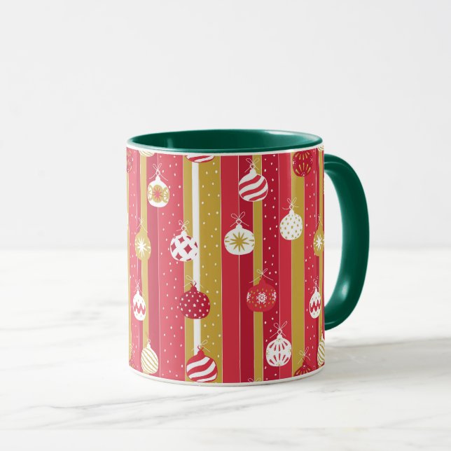 Caneca Ornamentos de Árvore de Natal Amarelo Vermelho (Frente Esquerda)