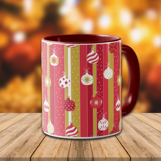 Caneca Ornamentos de Árvore de Natal Amarelo Vermelho (Criador carregado)