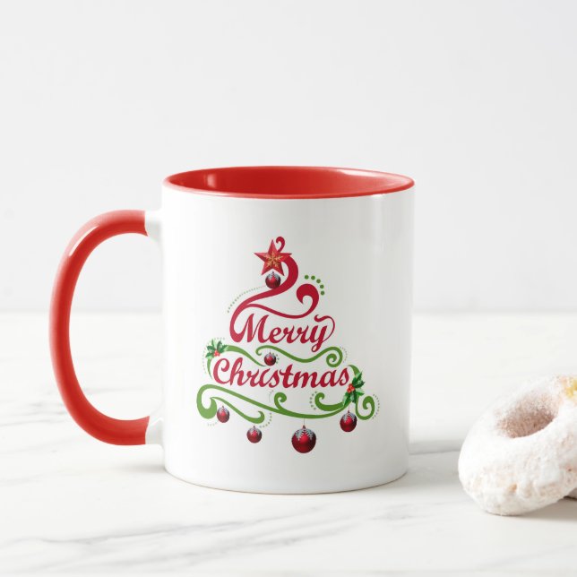Caneca ornamentos de árvores de Natal Mug (Com Donut)
