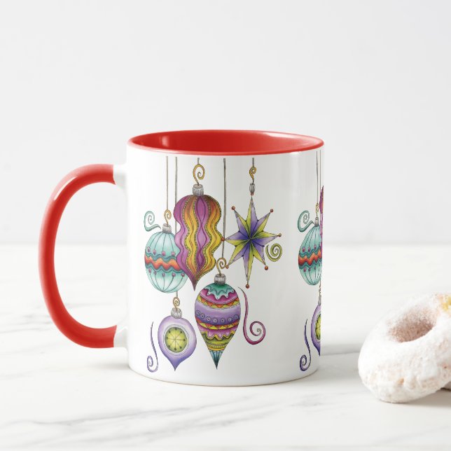 Caneca Ornamentos de Natal, Elegante e Vidro Rico (Com Donut)
