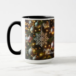 Caneca Ornamentos Flocos de Neve de Prata Natal Feriado